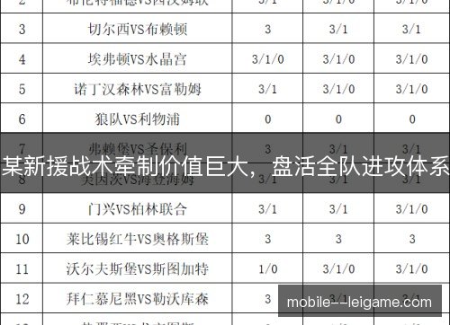 某新援战术牵制价值巨大,盘活全队进攻体系 某新援战术牵制价值巨大,盘活全队进攻体系